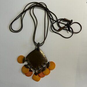 Coldwater Creek Vintage Mesh Necklace – 30" – Orange Petal Pendant Used